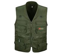 Proumhang Gilet de Multi-Poches sans Manches en Plein Air Sports De Voyage Homme Veste Vert 4XL