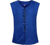 Proumhang Gilet Homme Steampunk Gothique Pirate - Gilet Renaissance Sans Manches à Col Ouvert et Lacets pour Costumes Médiévaux, Événements Victorien et Fêtes Costumées Fantastiques Bleu 2XL