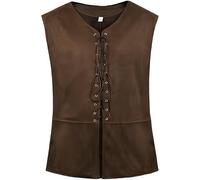 Proumhang Gilet Homme Steampunk Gothique Pirate - Gilet Renaissance Sans Manches à Col Ouvert et Lacets pour Costumes Médiévaux, Événements Victorien et Fêtes Costumées Fantastiques Brun Foncé L