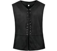 Proumhang Gilet Homme Steampunk Gothique Pirate - Gilet Renaissance Sans Manches à Col Ouvert et Lacets pour Costumes Médiévaux, Événements Victorien et Fêtes Costumées Fantastiques Noir 2XL