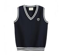 Proumhang Gilets Pull-Overs Tricotés sans Manches pour Filles et Garçons,Pull en Coton à Col en V,Gilet d'uniforme Scolaire pour Enfants,Pull Vintage Bleu Marine 100