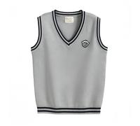 Proumhang Gilets Pull-Overs Tricotés sans Manches pour Filles et Garçons,Pull en Coton à Col en V,Gilet d'uniforme Scolaire pour Enfants,Pull Vintage Gris 140