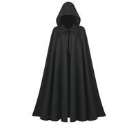 Proumhang Noir Robe Médiévale Vintage pour Halloween - Cape à Capuche Renaissance avec Ouvertures pour Les Bras,Accessoire Gothique pour Cosplay,Costume de Sorcière ou Magicien pour Adultes (130cm)