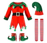 Proumhang Pack de 5 Costumes d'Elfe de Noël pour Filles et Femmes - Tenue de Lutin en Velours pour Enfants - Déguisement d'Assistant du Père Noël pour Fête 130