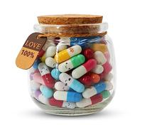 Prounion Capsule Lettres Message dans Une Bouteille en Verre, 100PCS Mignon Bouteille Capsule Letters Message Happy Love Pills pour Ami/Petite Amie Anniversaire Anniversaire Saint Valentin