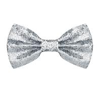 PROUSKY Noeud papillon à paillettes scintillantes pré-noué pour homme pour cocktail, enterrement de vie de jeune fille, fête de mariage, déguisement, Argenté., 7.5*12.5cm