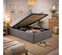 Provence literie Ensemble Lit Coffre et Matelas 90x190 cm - Couleur : Gris - Sommier Relevable avec Vérins Hydrauliques - Matelas Mousse Soutien Ferme Face Hiver Laine - Lit Coffre Déhoussable