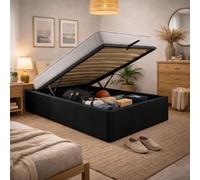 Provence literie Ensemble Lit Coffre et Matelas 90x190 cm - Couleur : Noir - Sommier Relevable avec Vérins Hydrauliques - Matelas Mousse Soutien Ferme Face Hiver Laine - Lit Coffre Déhoussable