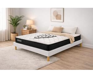 Provence literie Ensemble Sommier Tapissier et Matelas 120x190 cm - Couleur : Blanc - Sommier Déhoussable avec Pieds 20 cm et Lattes Multiplis - Matelas Soutien Ferme Mousse Haute Densité -