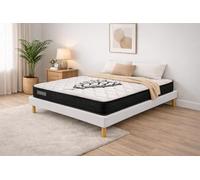 Provence literie Ensemble Sommier Tapissier et Matelas 140x190 cm - Couleur : Blanc - Sommier Déhoussable avec Pieds 20 cm et Lattes Multiplis - Matelas Soutien Ferme Mousse Haute Densité -