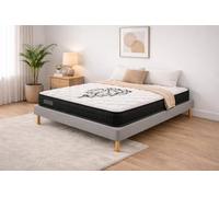 Provence literie Ensemble Sommier Tapissier et Matelas 140x190 cm - Couleur : Gris - Sommier Déhoussable avec Pieds 20 cm et Lattes Multiplis - Matelas Soutien Ferme Mousse Haute Densité -