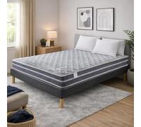 Provence literie Ensemble Sommier Tapissier et Matelas 160x200 cm - Couleur : Gris - Sommier Déhoussable avec Pieds 20 cm et Lattes Multiplis - Matelas Ferme Très Respirant Tissu Bambou -