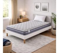 Provence literie Ensemble Sommier Tapissier et Matelas 70x190 cm - Couleur : Blanc - Sommier Déhoussable avec Pieds 20 cm et Lattes Multiplis - Matelas Ferme Très Respirant Tissu Bambou -