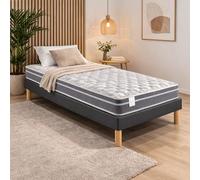 Provence literie Ensemble Sommier Tapissier et Matelas 70x190 cm - Couleur : Gris - Sommier Déhoussable avec Pieds 20 cm et Lattes Multiplis - Matelas Ferme Très Respirant Tissu Bambou -