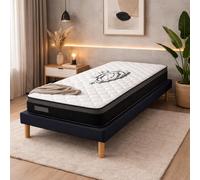 Provence literie Ensemble Sommier Tapissier et Matelas 80x190 cm - Couleur : Noir - Sommier Déhoussable avec Pieds 20 cm et Lattes Multiplis - Matelas Soutien Ferme Mousse Haute Densité -