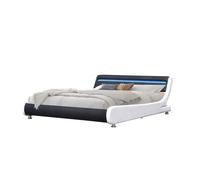 Provence Literie - Lit ava pour matelas 90x190 - Sommier + Tête de Lit eclairage LED Incurve Couleur BLANC & NOIR