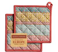 Provence Set of 2 Pot Holders 100% Cotton for Barbecue,Baking,Oven,Microwave,Grilling,Spring/Summer,Easter (20 cm x 20 cm)