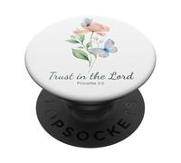 Proverbs 3:5 Trust in The Lord - Women Girls Floral (White) PopSockets PopGrip Adhésif