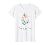Proverbs 3:5 Trust in The Lord - Women Girls Floral (White) T-Shirt