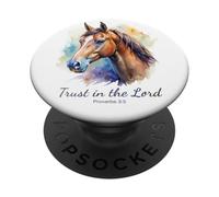 Proverbs 3:5 Trust in The Lord - Women Girls Horse (White) PopSockets PopGrip Adhésif