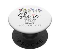 Proverbs 31 She is Strong Fierce Brave Full Fire Christian PopSockets PopGrip Adhésif