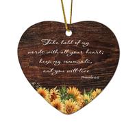 Proverbs 4:4 Décoration murale en céramique en forme de cœur avec inscription « Take Hold of My Words with All Your Heart ; Keep My Commands And You Will Liv » - Décoration de sapin de Noël - Souvenir