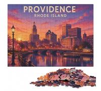Providence Rhode Island - Modern Sunset Trave Puzzle en Bois, 1000 pièces | Présent de Noël pour passionné : moment puzzle seul ou à plusieurs le w nd.