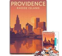 Providence Rhode Island - Modern Sunset Trave Puzzle en Bois, 300 pièces