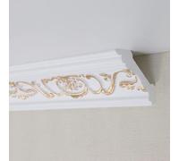 PROVISTON | Baguette de plafond | Polystyrène | 53 x 53 x 2000 mm | Blanc | Or | Barre de plafond | Recouvrable | Montage facile | Qualité supérieure | Stable et léger | 2 m