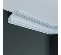 PROVISTON | Corniche de plafond | 59 x 59 x 2000 mm | Polyuréthane | Blanc | Haute qualité | Corniche de stuc | Moderne | Robuste | Durable | Résistant aux chocs | 2 mètres