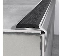 PROVISTON | Nez de marche strié | 46 x 30 x 1200 mm | Aluminium | Nez de marche escalier | Protection marche | Profil d'escalier | 1 profilé de couleur argent avec insert