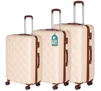 PROVITERA Lot de 3 valises rigides en ABS, valise rigide avec poignée télescopique et 4 roues Easy Roll, chariot robuste et léger de voyage, bagage à main avec serrure code, Beige et marron, Moderne