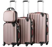 PROVITERA Lot de 3 valises rigides en ABS, valises rigides M-L-XL poignée télescopique et 4 Roues Easy Roll, Serrure à Code, Chariot de Voyage Robuste avec Bagage à Main, 3 + 1 Rose, Moderne