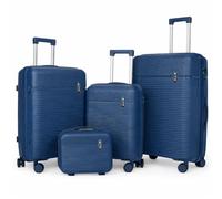 PROVITERA Lot de 3 valises rigides en ABS, valises rigides M-L-XL poignée télescopique et 4 roues Easy Roll, serrure à code, chariot de voyage robuste avec bagage à main, 3 + 1 bleu, Moderne