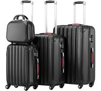PROVITERA Lot de 3 valises rigides en ABS, valises rigides M-L-XL poignée télescopique et 4 Roues Easy Roll, Serrure à Code, Chariot de Voyage Robuste avec Bagage à Main, 3 + 1 Noir, 45.5 x 28 x 70