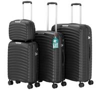 PROVITERA Lot de 4 valises rigides avec étui de beauté en polypropylène Ultra résistant aux Chocs, poignée télescopique et Roues Easy Roll, Serrure de Code renforcée et Design Moderne, Noir, 78 ×