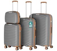 PROVITERA Lot de 4 valises rigides avec étui de beauté en polypropylène ultra résistant aux chocs, poignée télescopique et roues Easy Roll, serrure de code renforcée et design moderne, gris, 78 × 52,5