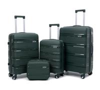 PROVITERA Lot de 4 valises rigides avec étui de beauté en polypropylène ultra résistant aux chocs, poignée télescopique et roues Easy Roll, serrure de code renforcée et design moderne, Vert métal