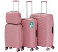 PROVITERA Lot de 4 valises rigides avec étui de beauté en polypropylène ultra résistant aux chocs, poignée télescopique et roues Easy Roll, serrure de code renforcée et design moderne, rose, 78 × 52,5