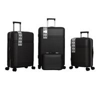 PROVITERA Lot de 4 valises rigides en ABS avec trousse de beauté, valise avec poignée télescopique et roues Easy Roll, chariot avec cadenas et serrure à code, bagage à main design moderne (noir), Noir