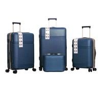 PROVITERA Lot de 4 valises rigides en ABS avec trousse de beauté, valise avec poignée télescopique et roues Easy Roll, chariot avec cadenas et serrure à code, bagage à main design moderne, bleu