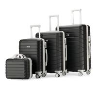 PROVITERA Lot de 4 valises rigides en ABS avec Trousse de beauté, Valise avec poignée télescopique et Roues Easy Roll, Chariot avec Cadenas et Serrure à Code, Bagage à Main Design Moderne, Noir, 50 x