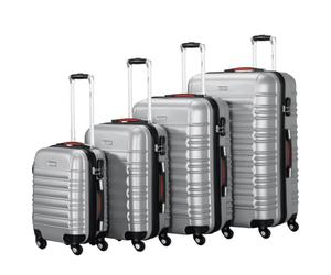 PROVITERA Lot de 4 valises rigides en ABS, valises rigides S-M-L-XL poignée télescopique et 4 Roues Easy Roll, Serrure à Code, Chariot de Voyage Robuste avec Bagage à Main, Argent, 50x32x75 cm,