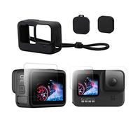 PROVO Kit étui en Silicone Pour GoPro Hero 9/10 Noir, étui en Silicone de Remplacement + Couvercle D'objectif + Protecteur D'écran en Verre Trempé