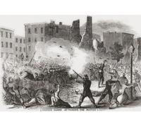 Provost Guards attaquant les émeutiers. New York draft riots 13 - 16 juillet 1863. Les émeutes se sont produites en réponse à l'adoption par le Congrès d'une loi pour recruter des hommes pour