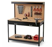PROWELTEK - Etabli d'atelier Panneau porte outils perforé 120x60 xH150cm Etagère + Grand Tiroir de rangement