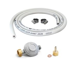 PROWELTEK - Kit Raccord Gaz Butane Complet 28 mbar Embout tétine Tuyau Flexible 1,5m Sécurisé Détendeur avec Limiteur de Débit pour Réchaud Barbecue et Plancha