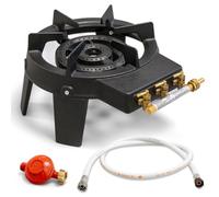 PROWELTEK - Rechaud à gaz en Fonte véritable 4 pieds 2 bruleurs + Tuyau gaz à vis 1.50m + Détendeur Propane TRIGLAV 9800