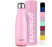 PROWORKS Bouteille d'eau Isotherme, sans BPA, Gourde INOX Reutilisable pour Maintien Chaud de 12 Heures & du Froid Jusqu’à 24 Heures, pour Sport, Gym, Voyage - 1 Litre - Rose Pastel