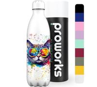 PROWORKS Bouteille d'eau Isotherme, sans BPA, réutilisable en Acier Inoxydable, Chaude Pendant 12 Heures et Froide jusqu'à 24 Heures, Sport, Salle de Sport, 1L, éclaboussures de Peinture, Chat